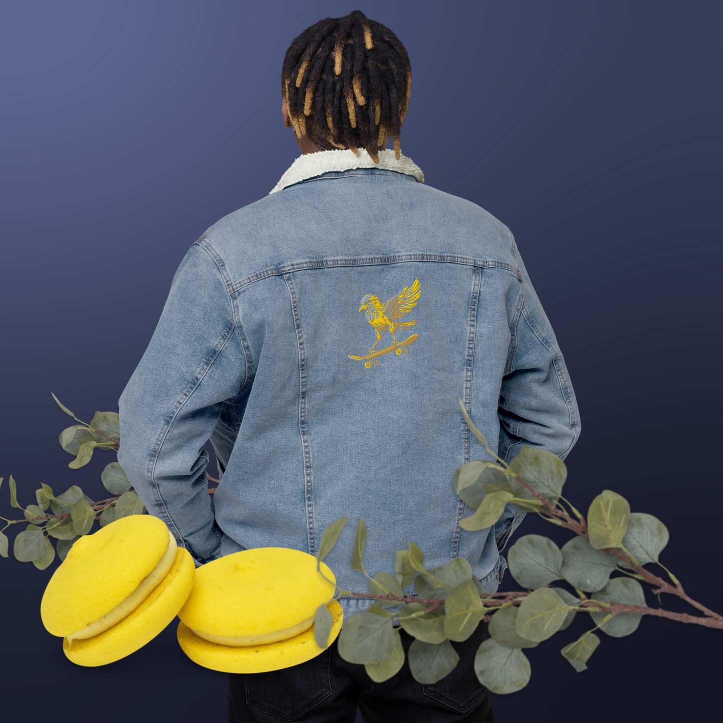 Pyrite Embroided Unisex denim sherpa jacket